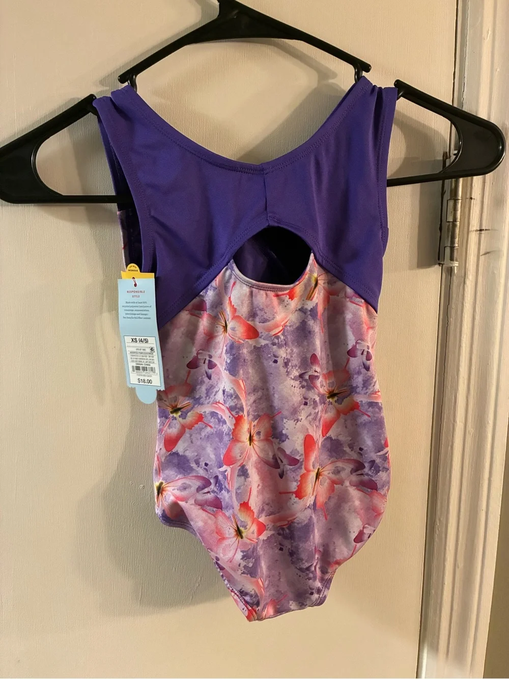 Cat & Jack Girl’s Purple Butterfly Dance Leo One Piece Wicking NWT XS 4/5